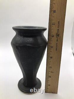 Vintage PEWABIC Art Pottery Arts Crafts Black Vase 1994 stamped DETROIT
