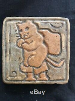 Vintage Pewabic Pottery Puss In Boot Arts & Crafts Tile 4 X 4 Rare