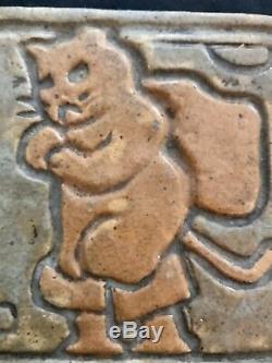 Vintage Pewabic Pottery Puss In Boot Arts & Crafts Tile 4 X 4 Rare
