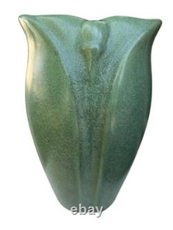 Vintage ROYAL HAEGER Arts Crafts Mission Revival Matte Green Petal Vase 7 TAGS