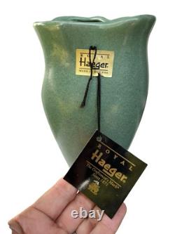 Vintage ROYAL HAEGER Arts Crafts Mission Revival Matte Green Petal Vase 7 TAGS