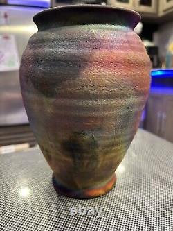 Vintage Raku Fired Ovoid Ceramic Vessel, Signed