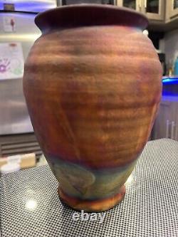 Vintage Raku Fired Ovoid Ceramic Vessel, Signed