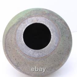 Vintage Raku Pottery Vessel Vase Urn Irridescent Accents Estate Find MC Signed