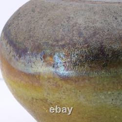 Vintage Raku Pottery Vessel Vase Urn Irridescent Accents Estate Find MC Signed