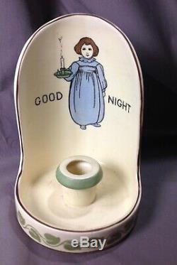 Vintage Roseville Art Craft Pottery Creamware Good Night Chamber Candle Stick