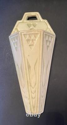 Vintage Roseville Arts & Crafts Wall Pocket Cream Green Accents Small Chip Back