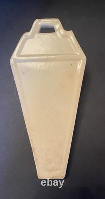 Vintage Roseville Arts & Crafts Wall Pocket Cream Green Accents Small Chip Back