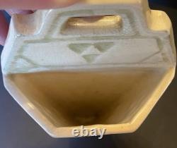Vintage Roseville Arts & Crafts Wall Pocket Cream Green Accents Small Chip Back