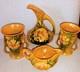 Vintage Roseville Pottery Lot Of Four Peony. #3c Creamer. #57-4 Vases. #7-6 Ewer