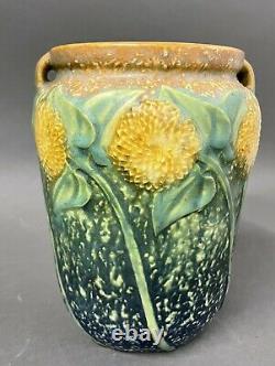 Vintage Roseville Pottery Sunflower Arts & Crafts Doubled Handled Vase #487-6