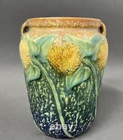 Vintage Roseville Pottery Sunflower Arts & Crafts Doubled Handled Vase #487-6