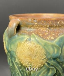 Vintage Roseville Pottery Sunflower Arts & Crafts Doubled Handled Vase #487-6