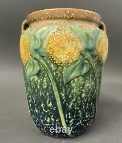 Vintage Roseville Pottery Sunflower Arts & Crafts Doubled Handled Vase #487-6