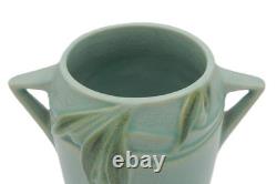 Vintage Roseville Velmoss Green Art Pottery Vase, 714-6 Double Handles 6 MINT