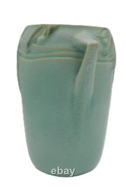 Vintage Roseville Velmoss Green Art Pottery Vase, 714-6 Double Handles 6 MINT