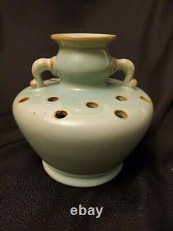 Vintage SELDEN BYBEE Kentucky Arts & Crafts Pottery Green Flower Frog Vase