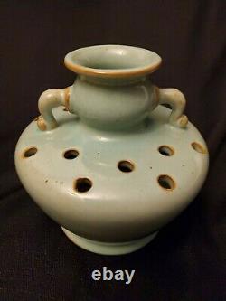 Vintage SELDEN BYBEE Kentucky Arts & Crafts Pottery Green Flower Frog Vase