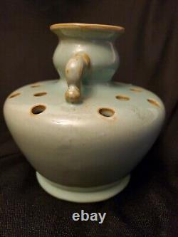 Vintage SELDEN BYBEE Kentucky Arts & Crafts Pottery Green Flower Frog Vase