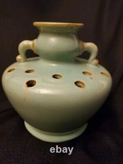 Vintage SELDEN BYBEE Kentucky Arts & Crafts Pottery Green Flower Frog Vase