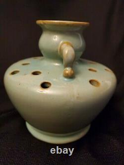 Vintage SELDEN BYBEE Kentucky Arts & Crafts Pottery Green Flower Frog Vase