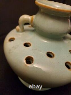Vintage SELDEN BYBEE Kentucky Arts & Crafts Pottery Green Flower Frog Vase