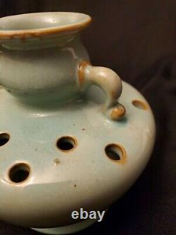 Vintage SELDEN BYBEE Kentucky Arts & Crafts Pottery Green Flower Frog Vase