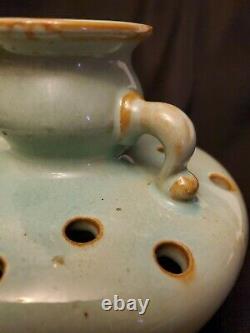 Vintage SELDEN BYBEE Kentucky Arts & Crafts Pottery Green Flower Frog Vase