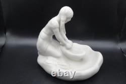 Vintage Signed Van Briggle Pottery Native Maiden Grinding Corn White Satin Glaze