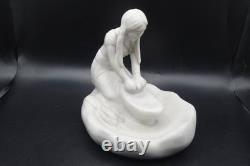 Vintage Signed Van Briggle Pottery Native Maiden Grinding Corn White Satin Glaze