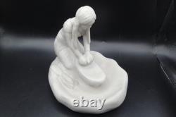 Vintage Signed Van Briggle Pottery Native Maiden Grinding Corn White Satin Glaze