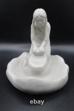 Vintage Signed Van Briggle Pottery Native Maiden Grinding Corn White Satin Glaze