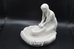 Vintage Signed Van Briggle Pottery Native Maiden Grinding Corn White Satin Glaze
