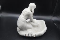 Vintage Signed Van Briggle Pottery Native Maiden Grinding Corn White Satin Glaze
