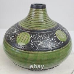 Vintage Studio Crafted Pottery Glazed Green Brown Vase ART 10x7 Inch