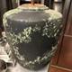 Vintage Substantial Raku Pottery Urn Vase Iridescent Black W Applied Accents