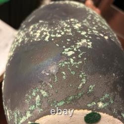 Vintage Substantial Raku Pottery Urn Vase Iridescent Black W Applied Accents