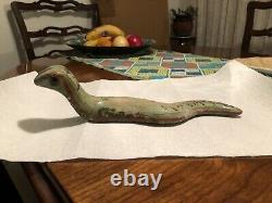 Vintage Tonala Mexico Folk Art Snake Burnished Pottery 9 3/4 Antique Craft