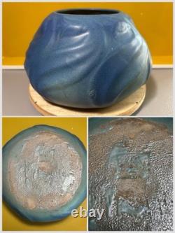 Vintage Van Briggle Pottery Ming Blue #849 Leaves & Flowers Bowl 7.75 Wide