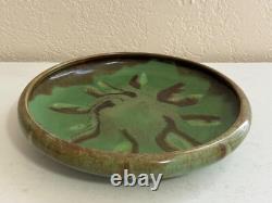 Vintage Villeroy & Boch Arts & Crafts Style Green Glazed Pottery Low Bowl