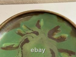 Vintage Villeroy & Boch Arts & Crafts Style Green Glazed Pottery Low Bowl