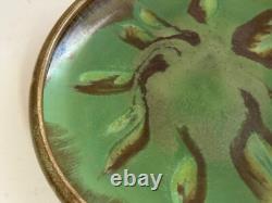 Vintage Villeroy & Boch Arts & Crafts Style Green Glazed Pottery Low Bowl