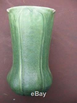 Vintage Volkmar Pottery Large Hand Thrown / Incised Arts & Crafts Vase Green Gl