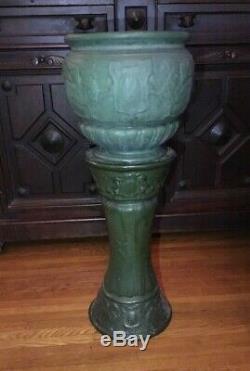 Vintage Weller Arts Crafts Matte Green Art Pottery Griffin Jardiniere & Pedestal