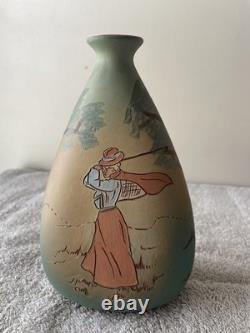 Vintage Weller Dickens Ware, Female Golf Themed Vase, 7 1/2 Tall
