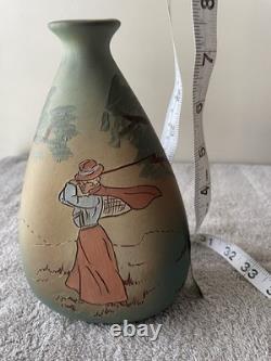 Vintage Weller Dickens Ware, Female Golf Themed Vase, 7 1/2 Tall