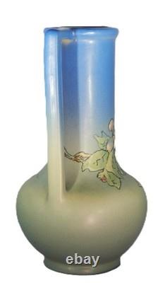 Vintage Weller Hudson Art Pottery Vase, c1920 Dbl. Handle Flowers 10 MINT