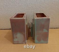 Vintage West Coast Pottery #116 Taupe/Blue Vase Bookend Planters Art Deco Crafts