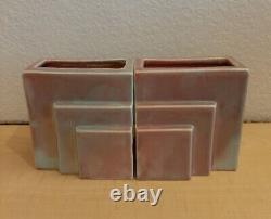 Vintage West Coast Pottery #116 Taupe/Blue Vase Bookend Planters Art Deco Crafts