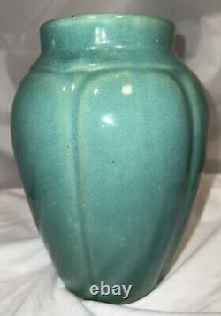 Vintage Zanesville Pottery 8 1/2 Vase 795 Arts and Crafts Green Stoneware